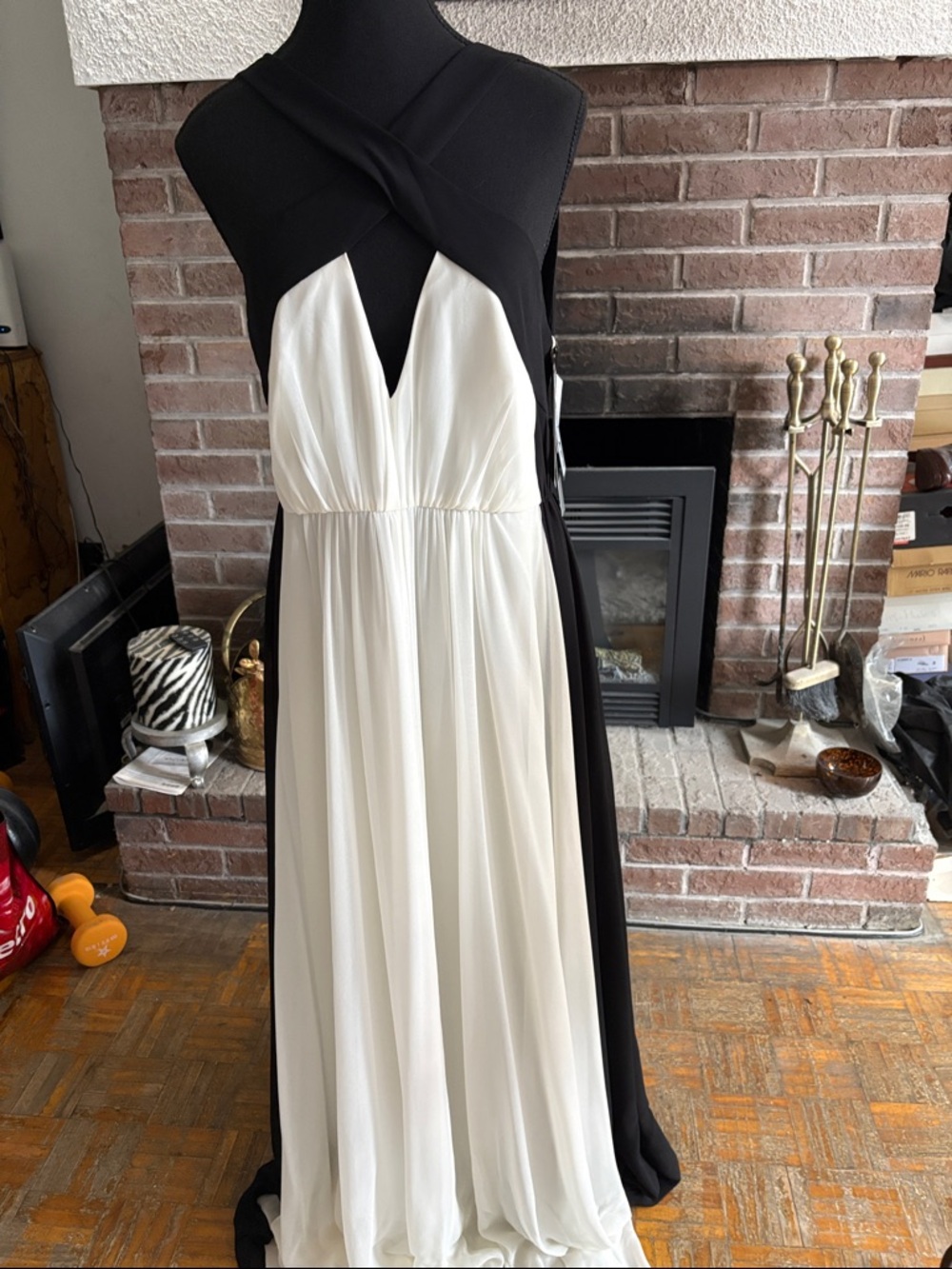 Halston Black and White Cross-Front evening gown